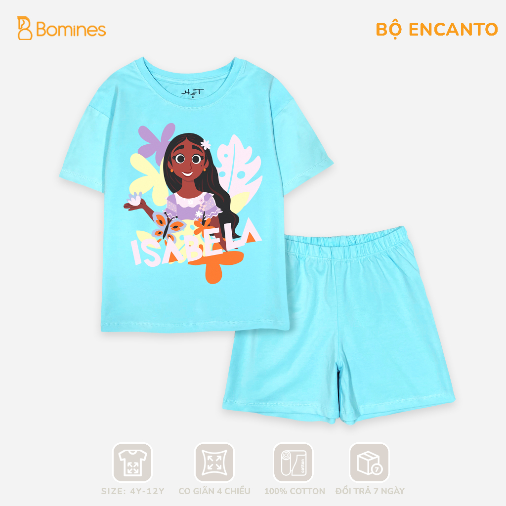 Đồ bộ bé gái hoạt hình Encanto, set quần áo hè thun cotton thoáng mát cho bé 4-12 tuổi 14-36kg DBSBGENCANTO