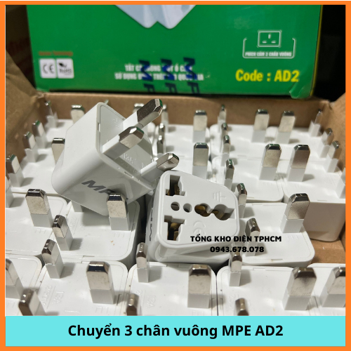 PHÍCH CẮM CHUYỂN ĐỔI 3 CHÂN KIỂU ANH SANG Ổ ĐA NĂNG MPE AD2 - Đầu nối 3 chấu sang 2 chấu