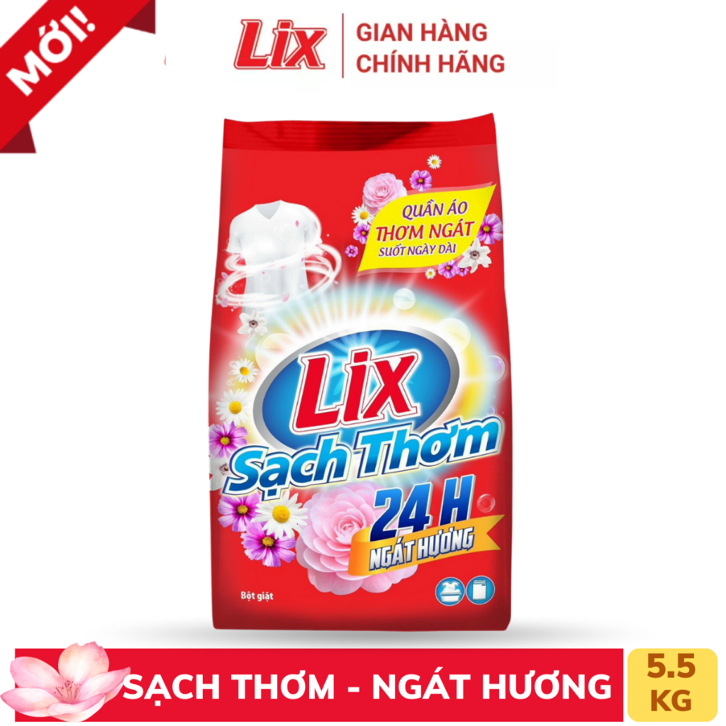 Bột giặt Lix Sạch Thơm hương hoa 5.5kg ES550 tăng gấp đôi sức mạnh giặt tẩy, dùng cho giặt tay, máy - Lixco Việt Nam