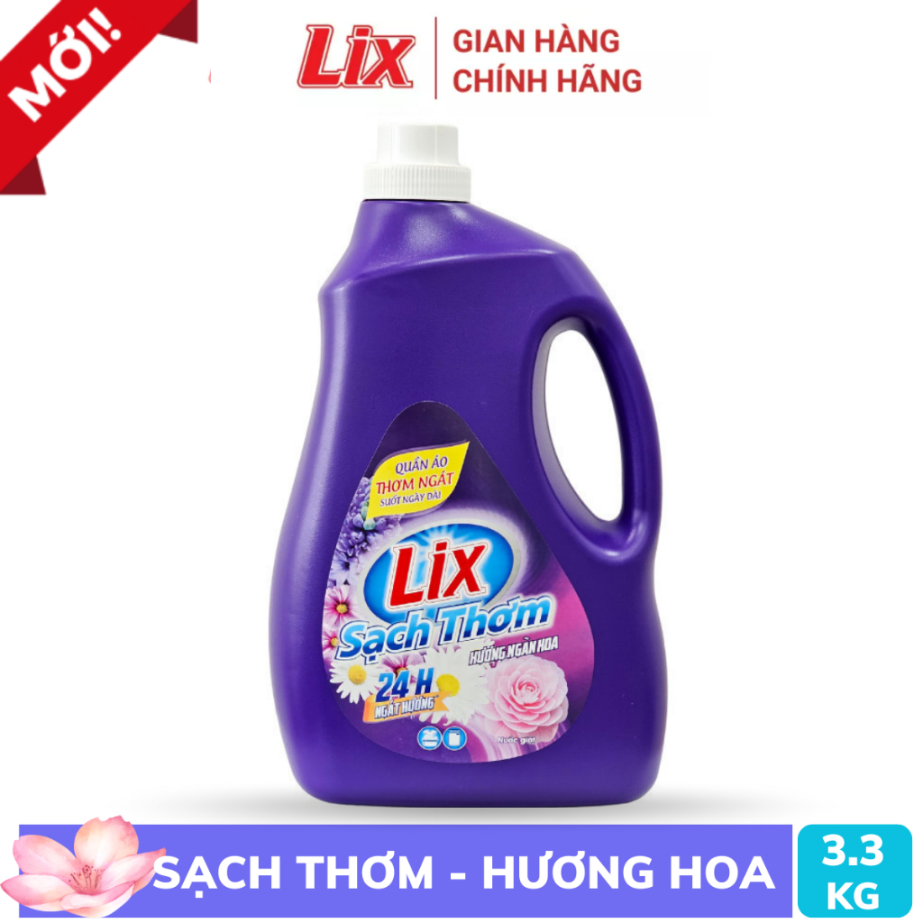 Nước giặt Lix sạch thơm hương ngàn hoa chai 3.3kg sạch nhanh vết bẩn N7201 gấp đôi sức mạnh giặt tẩy - Lixco Việt Nam