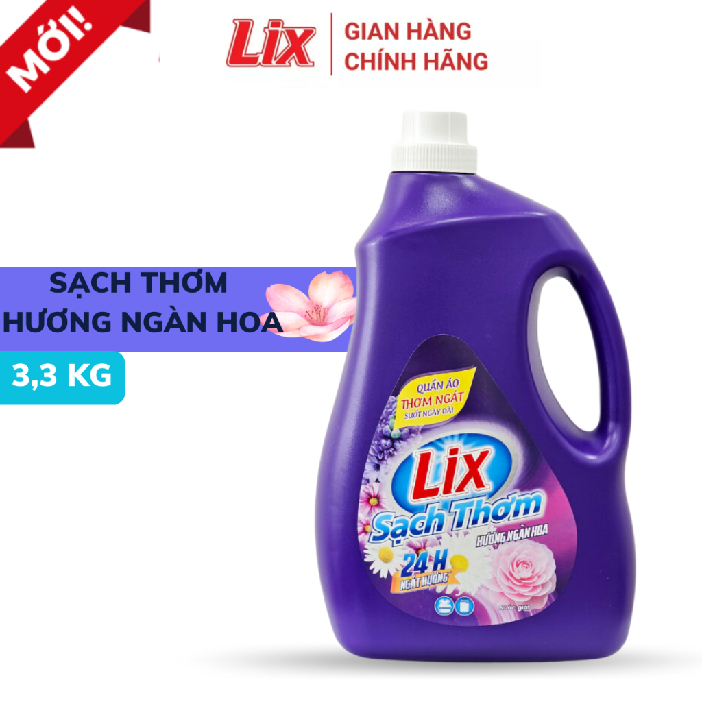 Nước giặt Lix sạch thơm hương ngàn hoa chai 3.3kg sạch nhanh vết bẩn N7201 gấp đôi sức mạnh giặt tẩy - Lixco Việt Nam