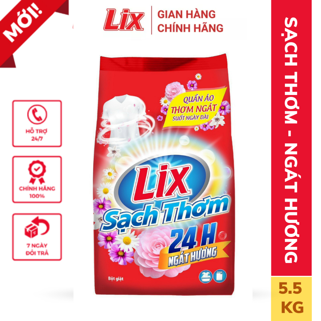 Bột giặt Lix Sạch Thơm hương hoa 5.5kg ES550 tăng gấp đôi sức mạnh giặt tẩy, dùng cho giặt tay, máy - Lixco Việt Nam