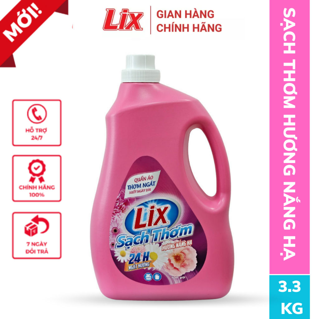 Nước giặt Lix sạch thơm hương nắng hạ 3.3kg  CHAI N7301 tăng gấp đôi sức mạnh giặt tẩy quần áo - Lixco Việt Nam