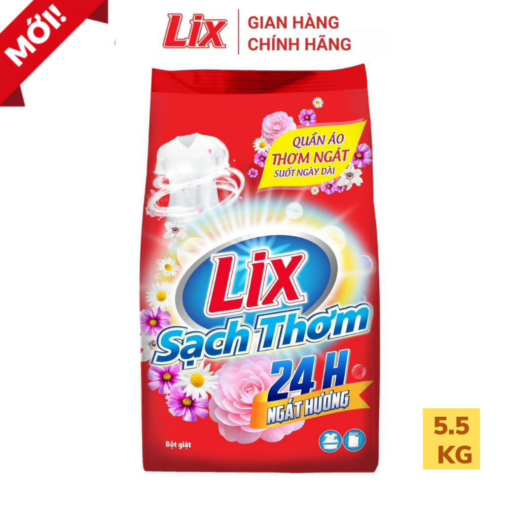 Bột giặt Lix Sạch Thơm hương hoa 5.5kg ES550 tăng gấp đôi sức mạnh giặt tẩy, dùng cho giặt tay, máy - Lixco Việt Nam