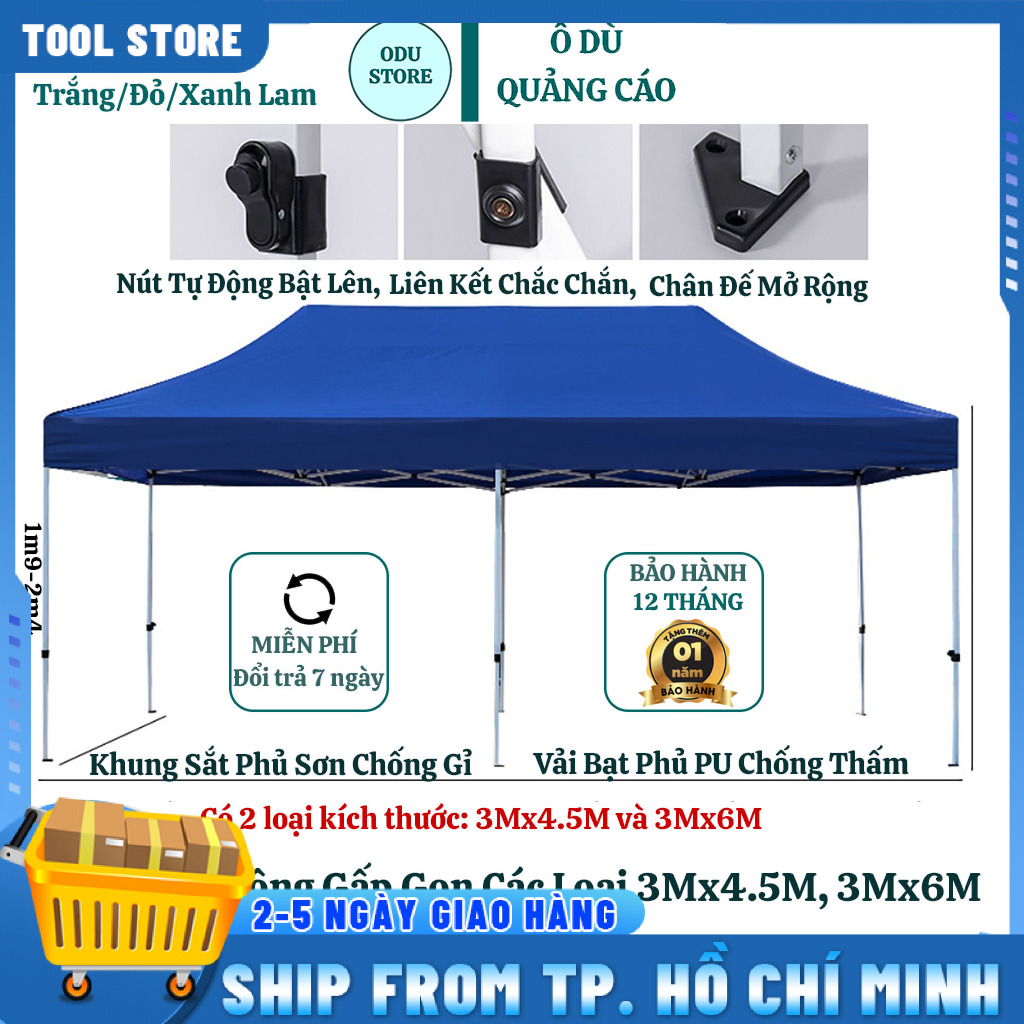 Nhà Bạt Di Động Nhiều Kích Thước 2M x 2M, 3M x 3M che mưa, che gió, làm sự kiện（mái hiên chỉ）