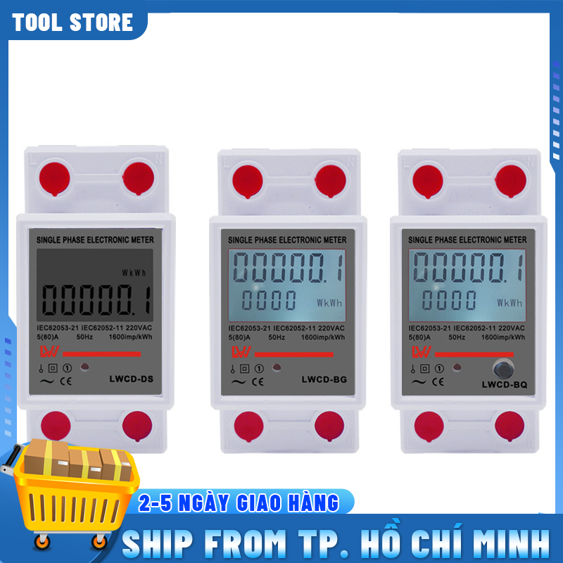 Đồng hồ đo công suất điện LW 220V có nút RESET độ chính xác cao màn hình hiển thị LCD P U I Kwh bộ công tơ điện tử