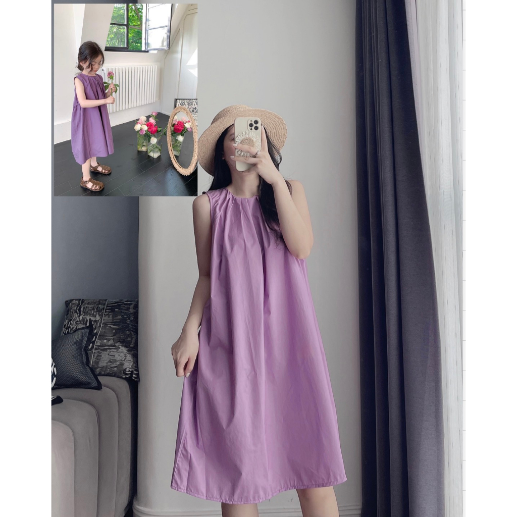 C249 - VÁY XUÔNG TÍM MẸ CON CỔ XẾP LY