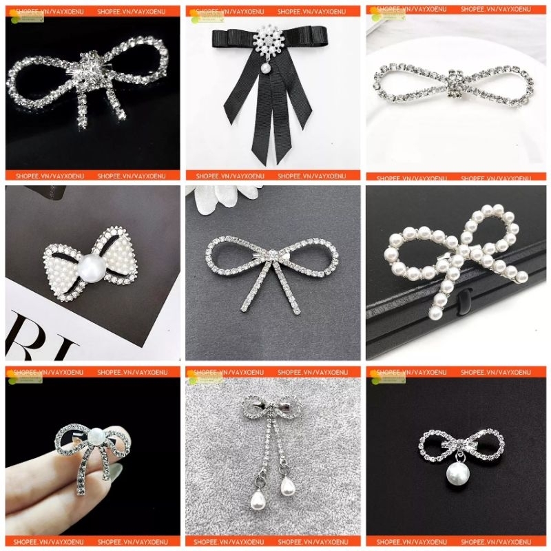 Tag nơ, cài nơ sang chảnh, phụ kiện gắn váy áo, túi xách, trang trí, nơ có sẵn ghim cài.N
