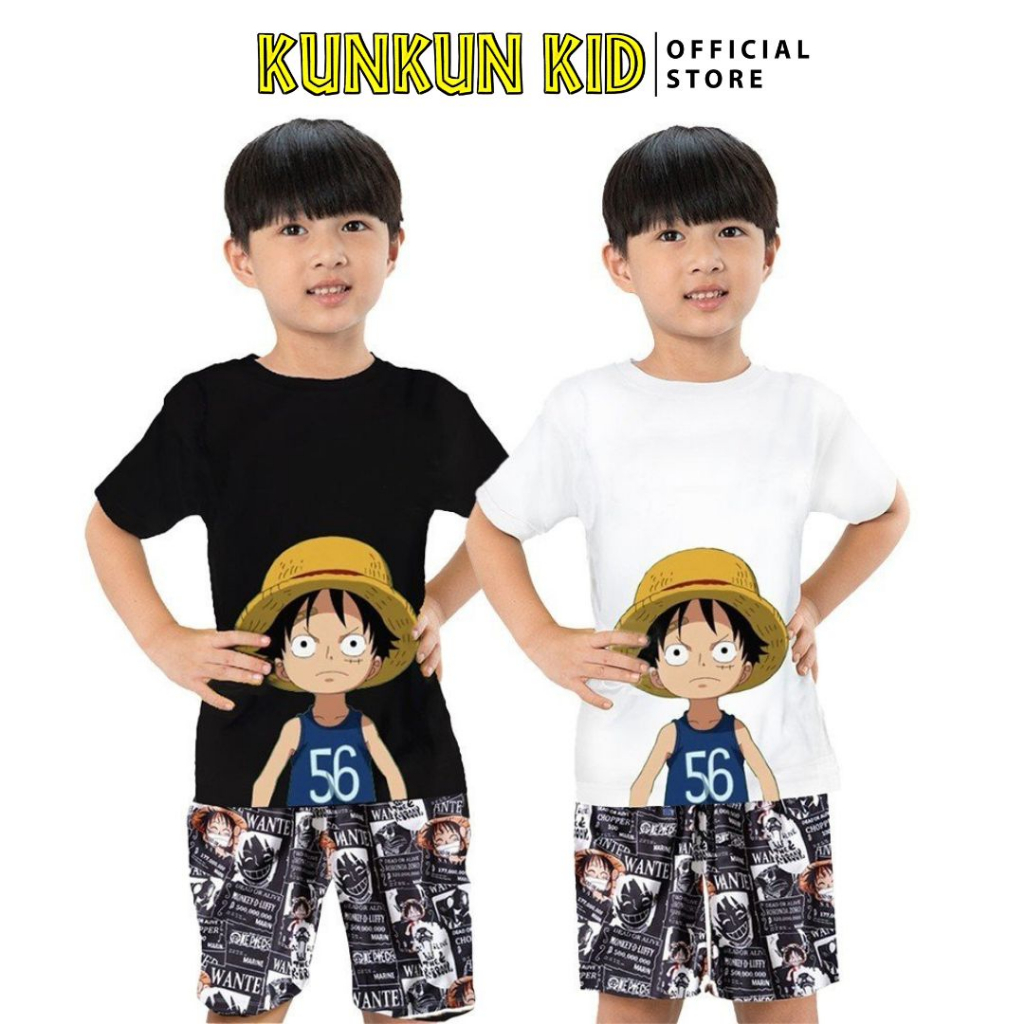 Áo bé trai cotton in 3D hình Luffy nhỏ mũ rôm Kunkun Kid ACT0004 (Quần mua riêng)