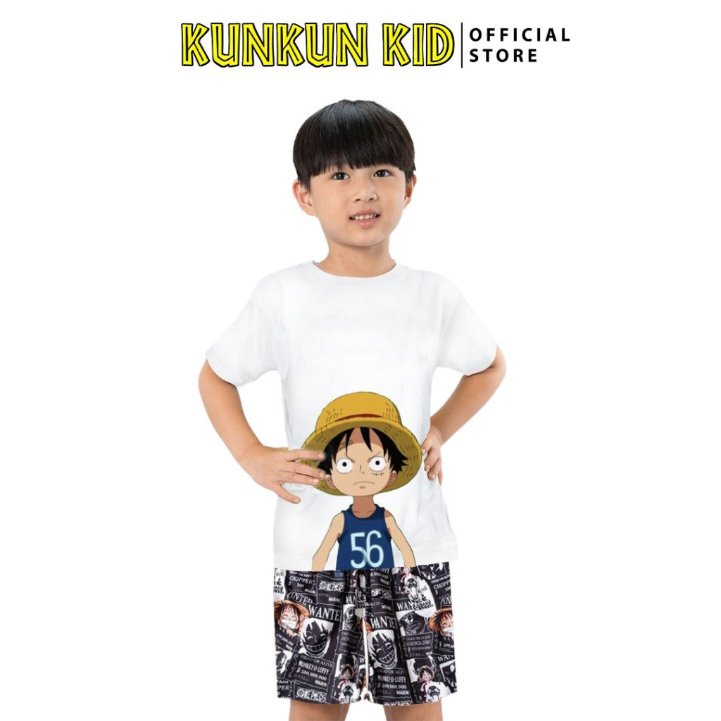 Áo bé trai cotton in 3D hình Luffy nhỏ mũ rôm Kunkun Kid ACT0004 (Quần mua riêng)