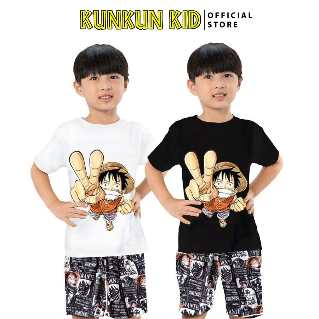 Áo bé trai cotton in 3D hình Luffy nhỏ mũ rôm Kunkun Kid ACT0009 (Quần mua riêng)