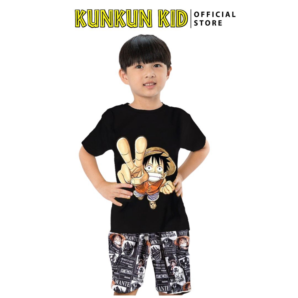 Áo bé trai cotton in 3D hình Luffy nhỏ mũ rôm Kunkun Kid ACT0009 (Quần mua riêng)