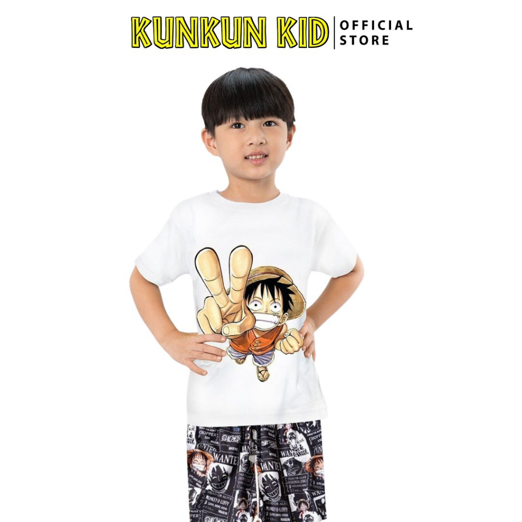 Áo bé trai cotton in 3D hình Luffy nhỏ mũ rôm Kunkun Kid ACT0009 (Quần mua riêng)