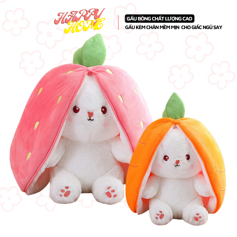 Cà rốt biến hình, Dâu tây biến hình thỏ nhồi bông trái cây siêu dễ thương siêu cute chất liệu cao cấp mềm mịn Happy Home