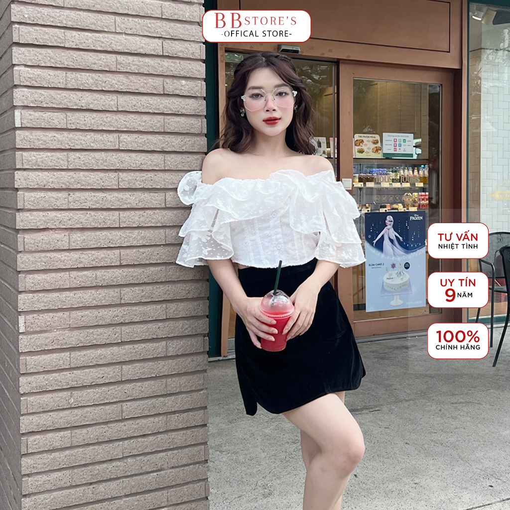 BBSTORE'S Áo Crop Trễ Vai Bèo Tầng -BBA1985