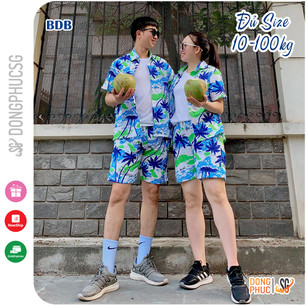 Bộ đồ đi biển cho nam nữ cặp đôi gia đình hội nhóm set gồm áo và quần có hoạ tiết hoa lá nổi bật | DONGPHUCSG