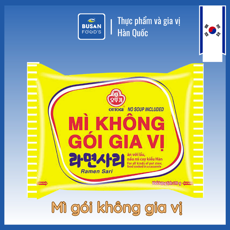 Mì gói ăn lẩu mì gói không gia vị ăn nấu lẩu Hàn Quốc sợi dai mềm Ottogi 110 gram Busan Food's