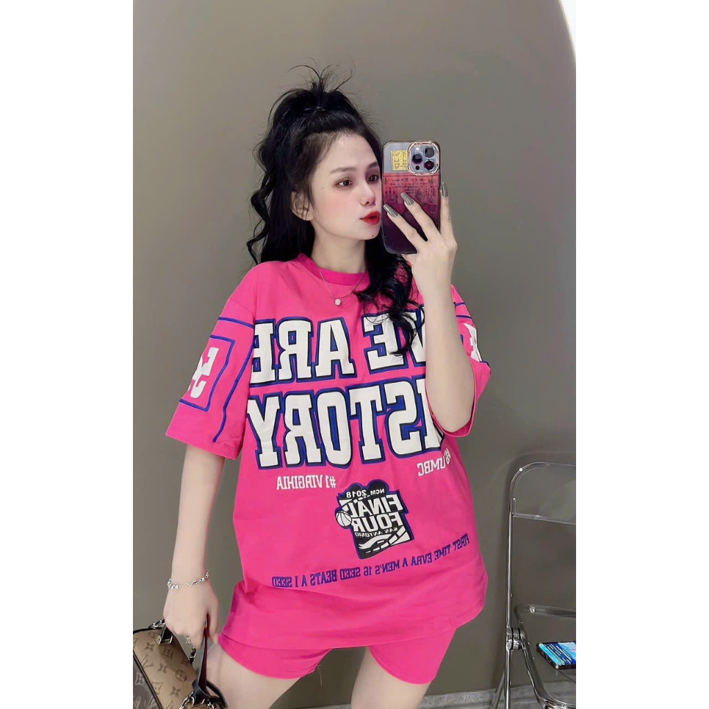 [7.7 Sales Freeship] Set bộ thun lửng ngố, set áo thun from rộng in chữ mix quần lửng mặc nhà đi chơi cá tính mtb