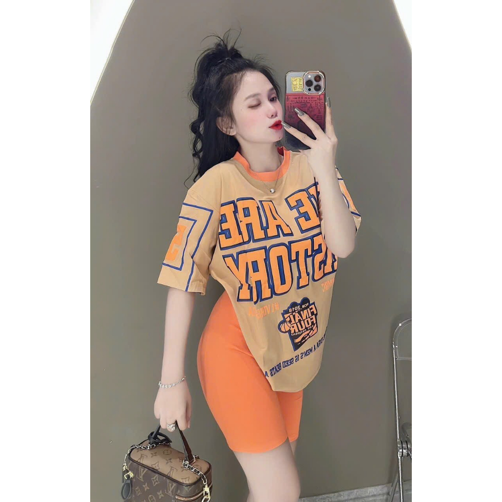 [7.7 Sales Freeship] Set bộ thun lửng ngố, set áo thun from rộng in chữ mix quần lửng mặc nhà đi chơi cá tính mtb