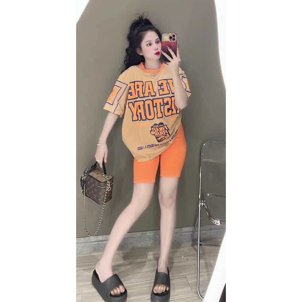 [7.7 Sales Freeship] Set bộ thun lửng ngố, set áo thun from rộng in chữ mix quần lửng mặc nhà đi chơi cá tính mtb