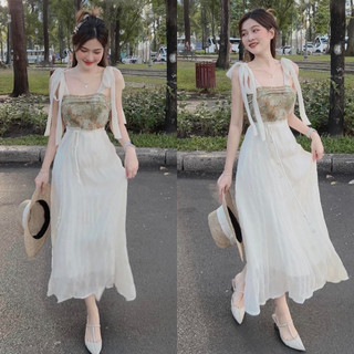 Đầm maxi gấm ngực hai dây