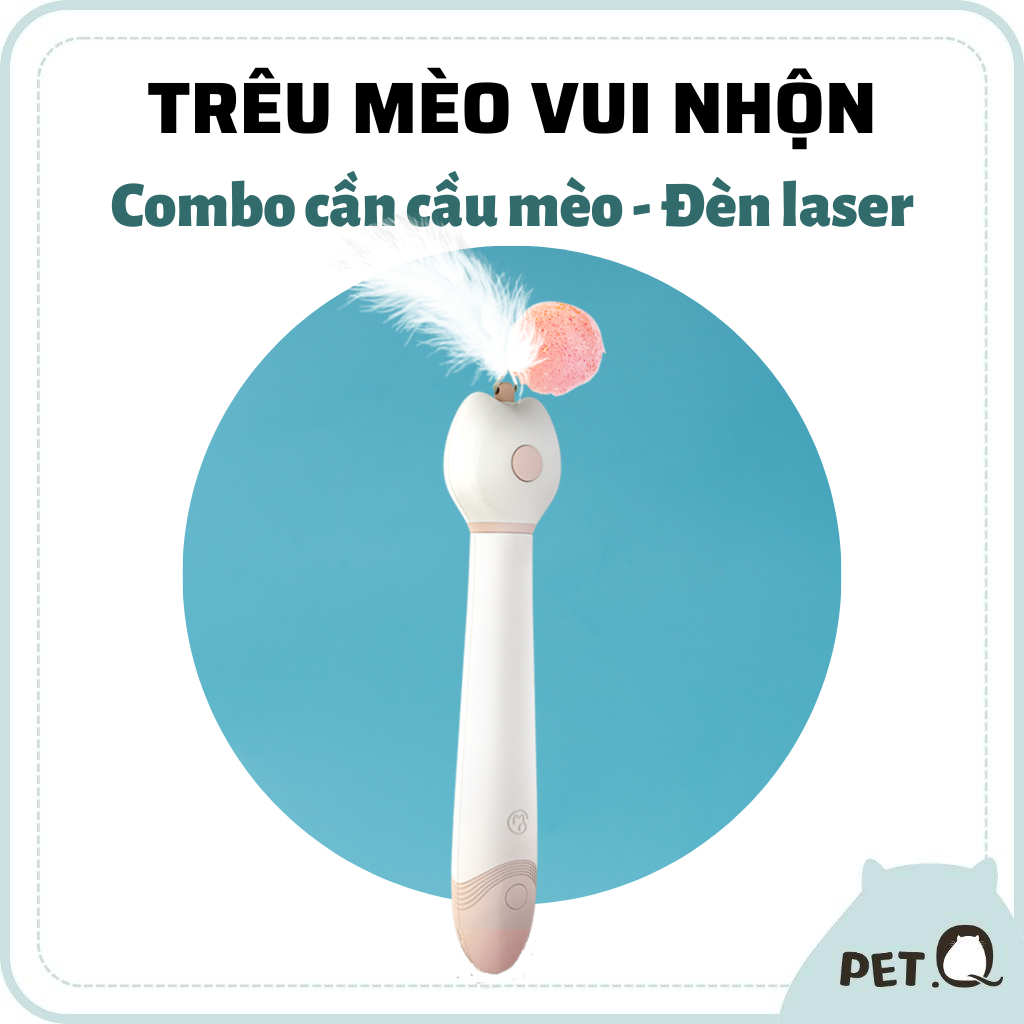 Đồ chơi cho mèo AIWO, Đồ chơi cần câu lông vũ kèm đèn laser 2 trong 1 cho mèo, Cần câu mèo, Đèn laser trêu mèo vui nhộn