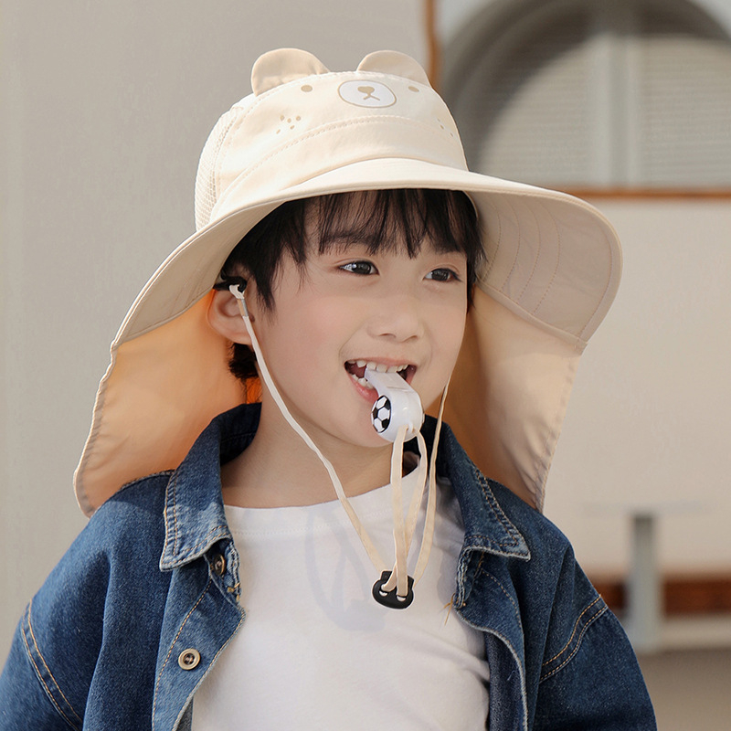 Mũ rộng vành, che gáy chống nắng chống tia UV họa tiết gấu dễ thương cho bé