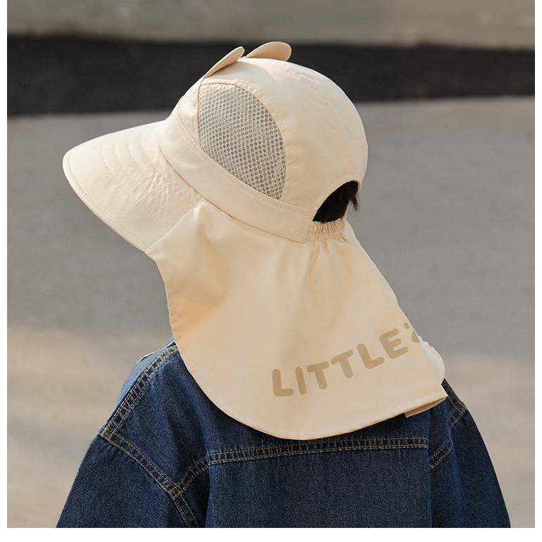 Mũ rộng vành, che gáy chống nắng chống tia UV họa tiết gấu dễ thương cho bé