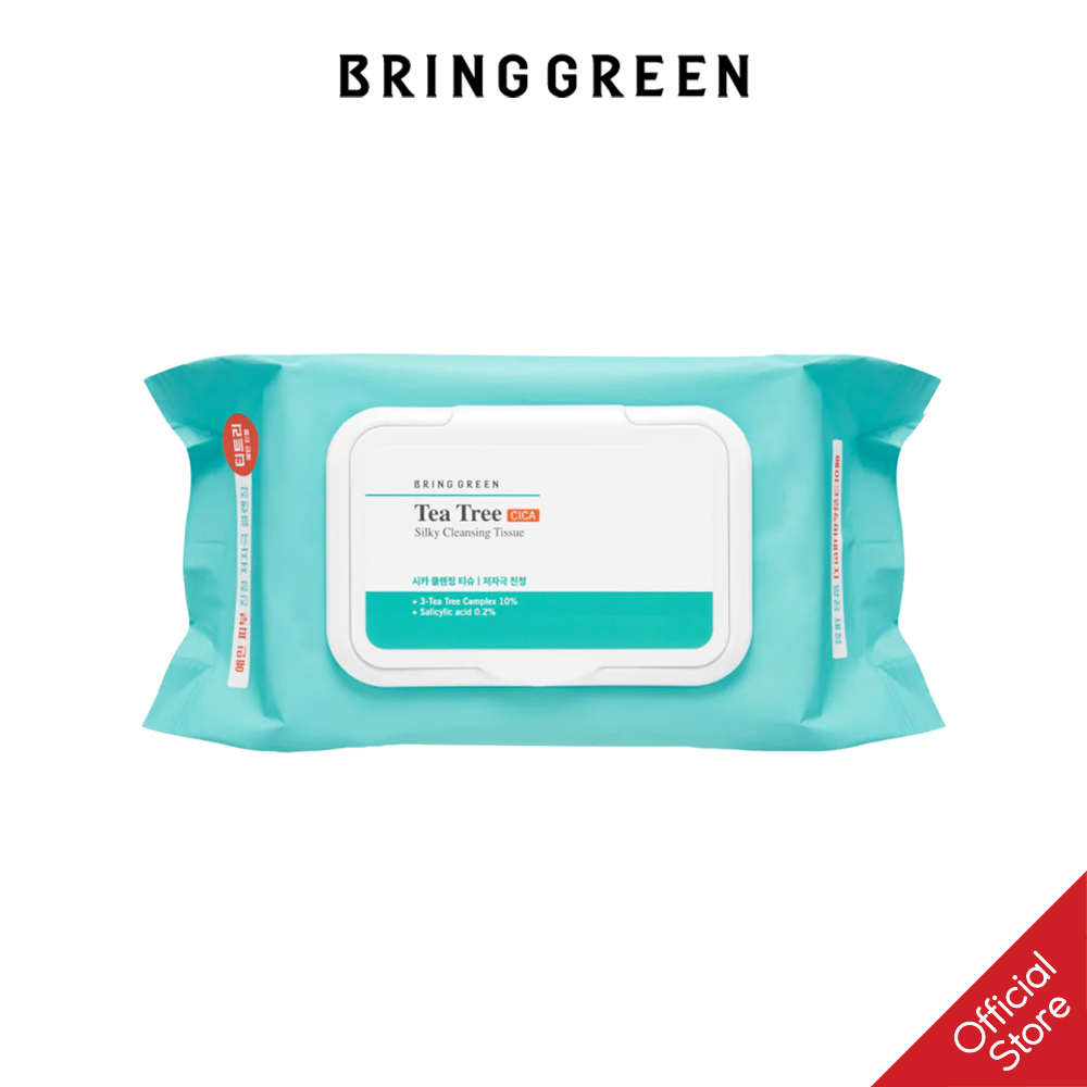 Khăn Giấy Tẩy Trang BRING GREEN TEA TREE CICA SILKY CLEANSING TISSUE 80 Miếng