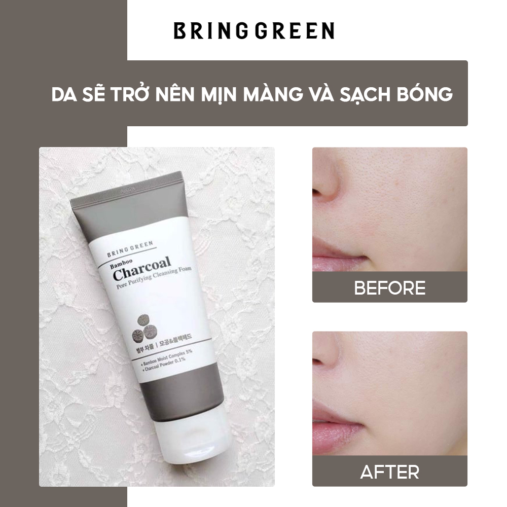 Sữa Rửa Mặt Chiết Xuất Than Tre BRING GREEN BAMBOO CHARCOAL PORE PURIFYING CLEANSING FOAM 200ML DOUBLE SET