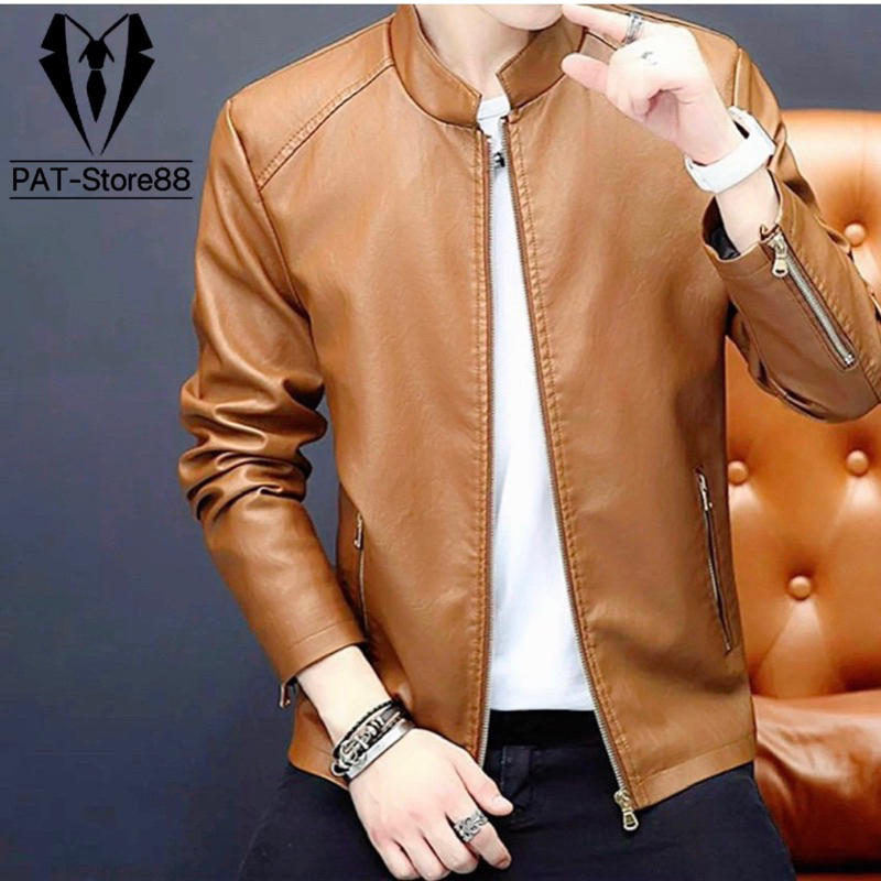 Áo khoác da nam cổ tàu cao cấp