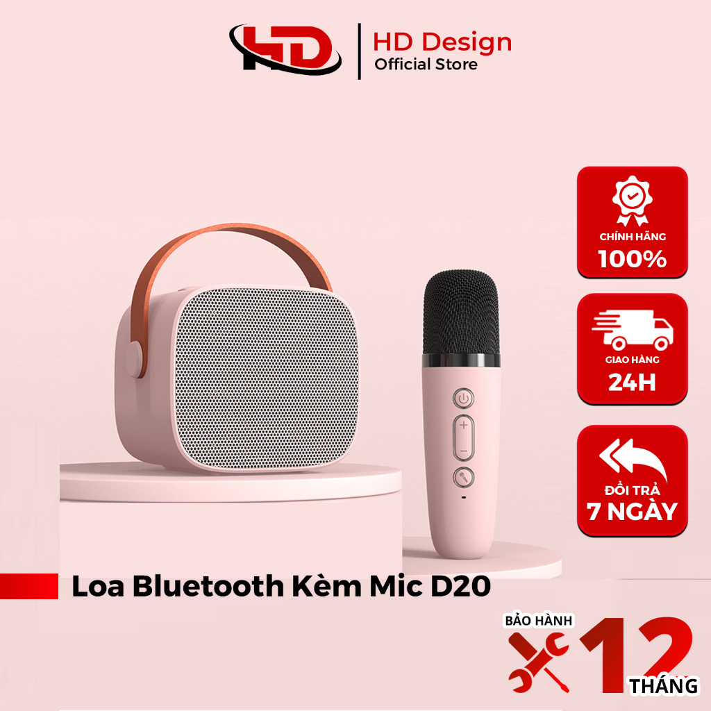 Loa Bluetooth Mini Kraoke Kèm 1 Mic D20 - Âm Bass Cực Hay - Nhiều Chế Độ Hát - Công Suất 6w - Chính Hãng HD DESIGN