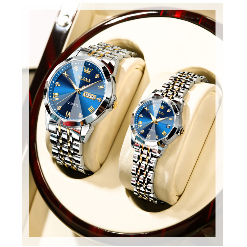 Đồng Hồ Nam Chính Hãng OLEVS 9931 Đồng Hồ Cặp Dây Đeo Bằng Thép Không Gỉ Mặt Kính Sapphire Tạo Hình Kim Cương