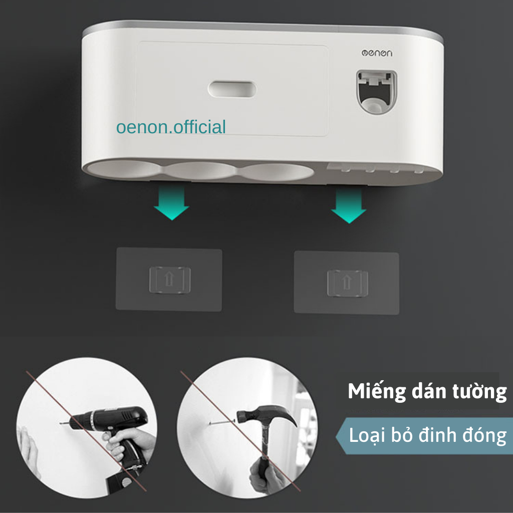 Bộ Nhả Kem Đánh Răng Tự Động OENON Chính Hãng Cao Cấp Kệ Để Đồ Phòng Tắm Hộp Đựng Bàn Chải Dán Tường