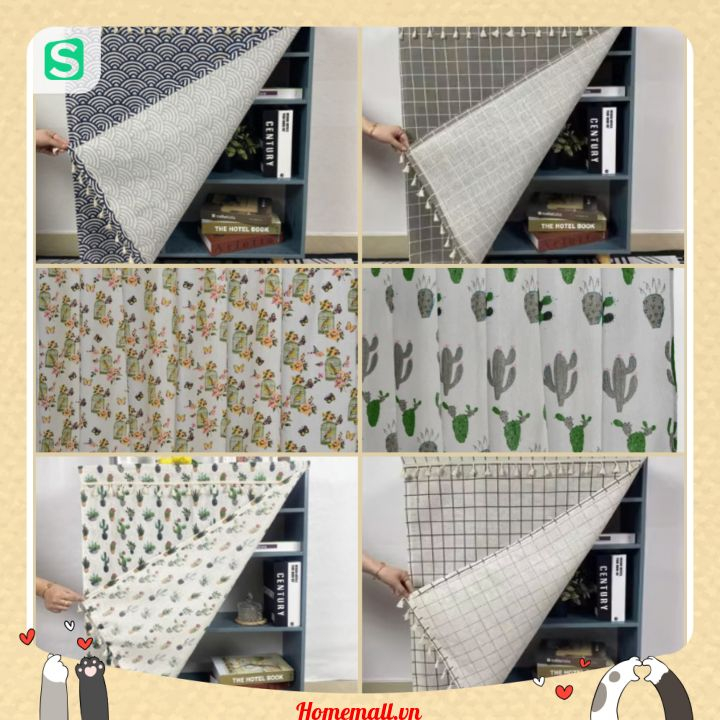 Rèm dán cửa tủ/cửa bếp viền ren màn che Vải Canvas không khoan tường LJ900