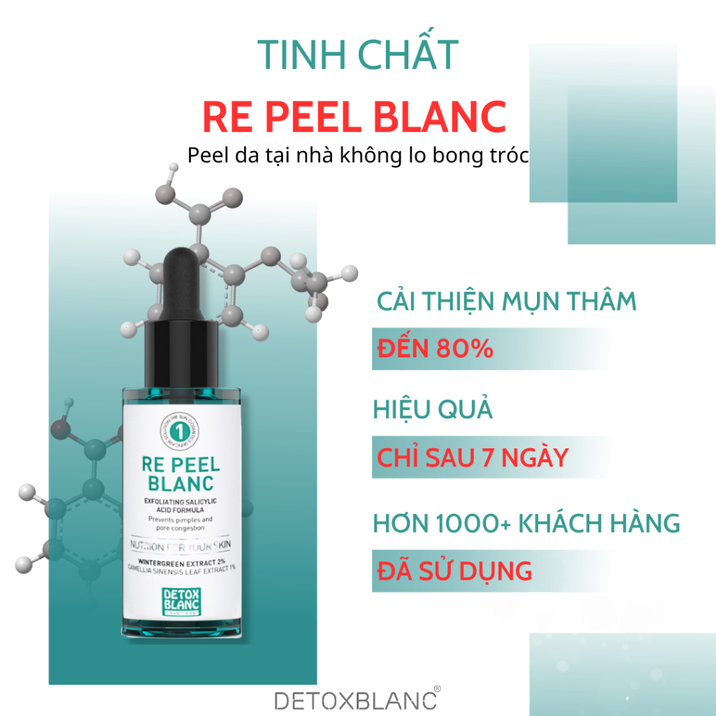 Combo Peel da xóa mun-sạch nám tàn nhang trắng da TẶNG sữa rửa mặt sinh học Detoxblanc 150ml