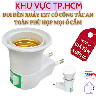  Đui Đèn Xoáy E27 Có Công Tắc An Toàn Phích Cắm Trực Tiếp Vào Ổ, Chất Liệu NHựa PP Chịu Nhiệt Tốt