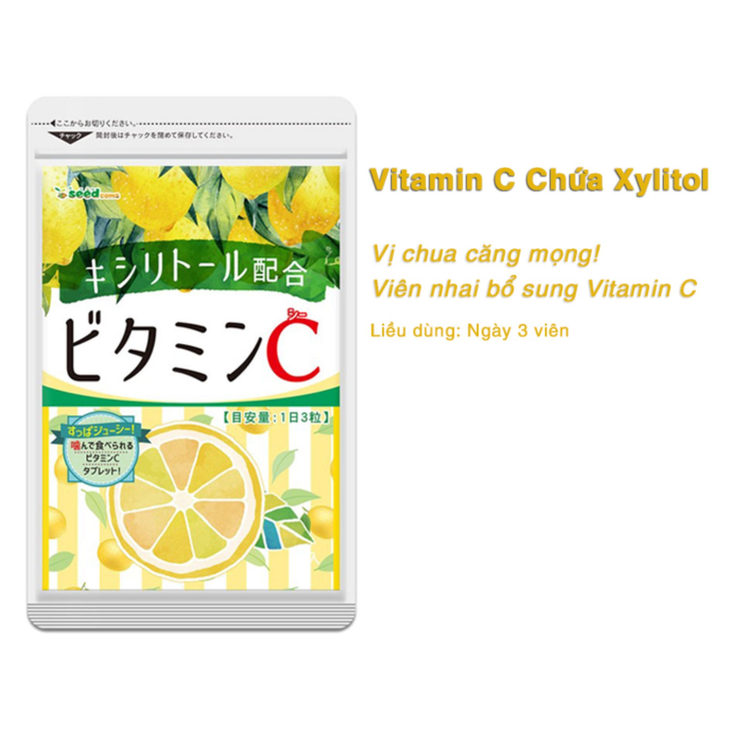 Viên uống Seedcoms bổ sung Vitamin C với Xylitol sáng da mờ thâm hỗ trợ tăng cường đề kháng miễn dịch 30 ngày - Konni39