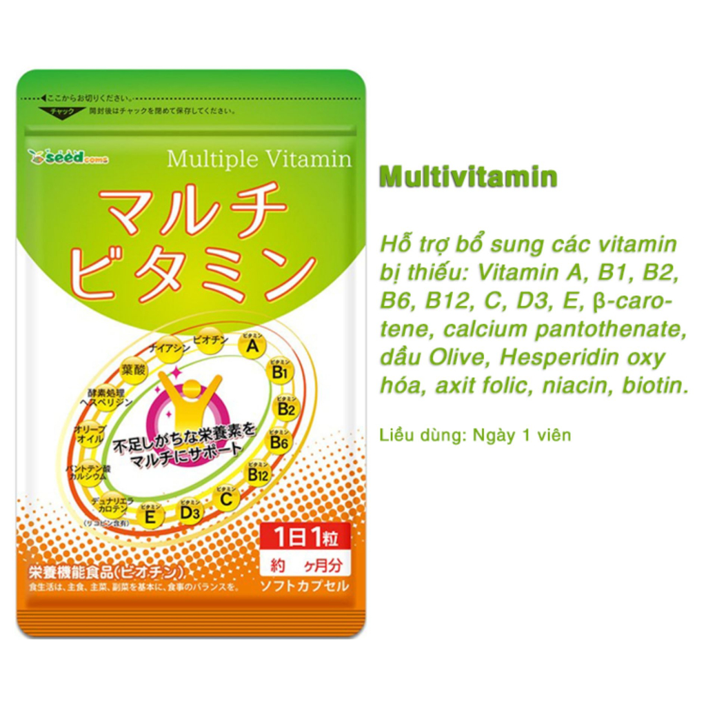 Viên uống Seedcoms bổ sung Vitamin Tổng Hợp hỗ trợ Làm Đẹp Tăng Cường Hệ Miễn Dịch 30 ngày Nhật Bản - Bahachiha