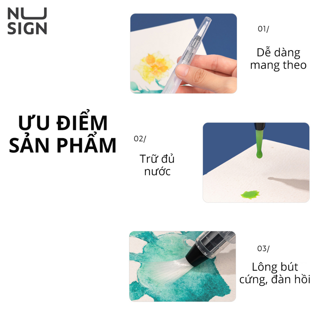 Màu Nước Solid Water Color NUSIGN Cao Cấp 24 Màu Tặng Bút Nước, Mút NS733