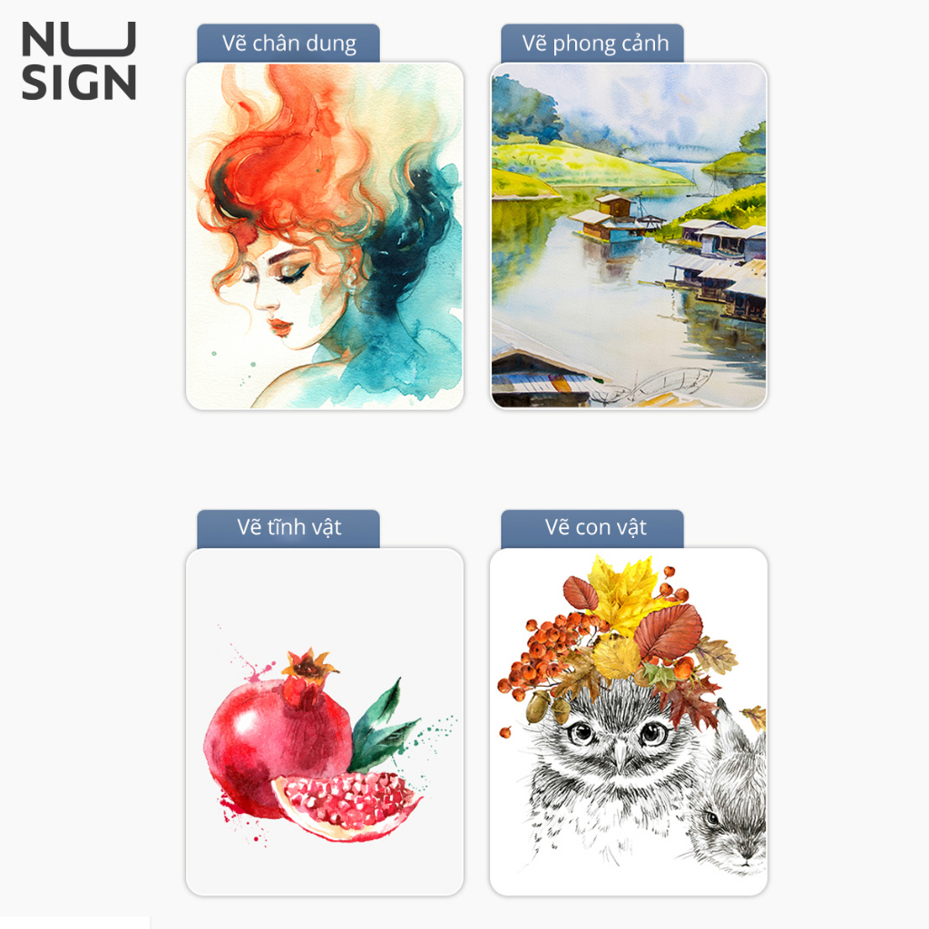 Màu Nước Solid Water Color NUSIGN Cao Cấp 24 Màu Tặng Bút Nước, Mút NS733