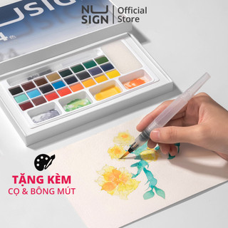 Màu Nước Solid Water Color NUSIGN Cao Cấp 24 Màu Tặng Bút Nước, Mút NS733