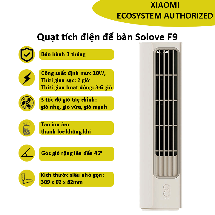 Quạt tích điện để bàn Xiaomi Solove F9, 10W, pin 3000mAh, 3 cấp độ gió - Shop  MI Ecosystem Authorized