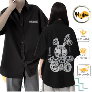 Áo sơ mi nam nữ đều mặc được kiểu tay lỡ form rộng Unisex in hình KHỦNG LONG XANH có 2 màu