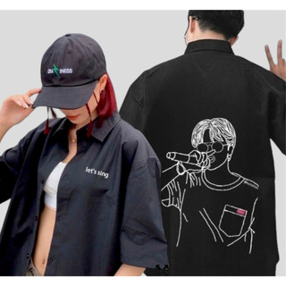Áo sơ mi nam nữ oversize CÁ MẬP CON màu trắng xanh