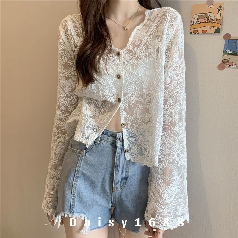 Sẵn- Áo Khoác Cadigan Phối Ren Tiểu Thư Tay Dài Chất Đẹp Daisy1688