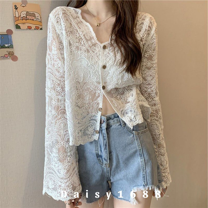 Sẵn- Áo Khoác Cadigan Phối Ren Tiểu Thư Tay Dài Chất Đẹp Daisy1688