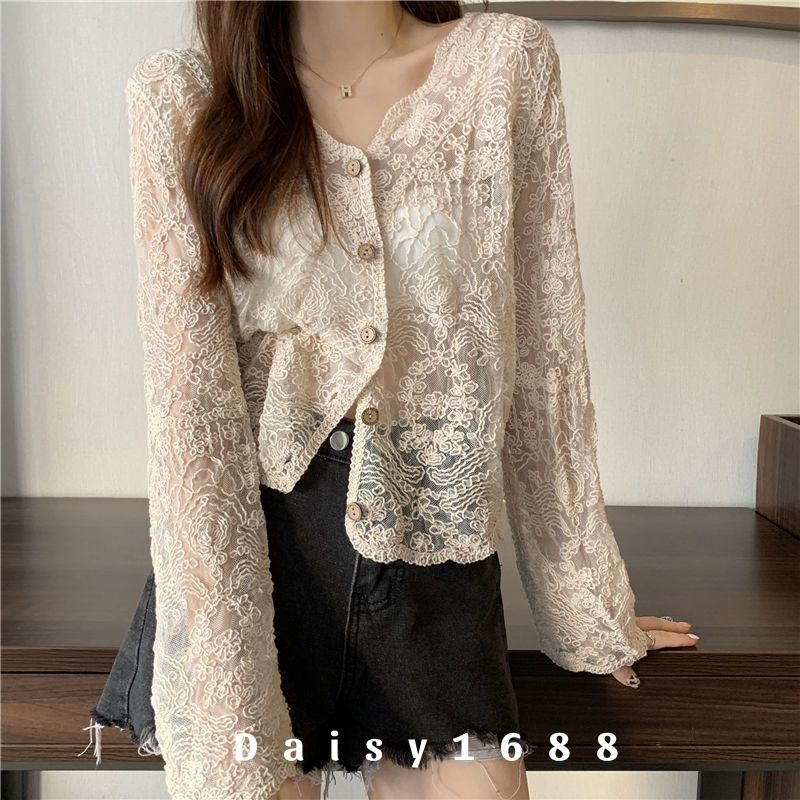Sẵn- Áo Khoác Cadigan Phối Ren Tiểu Thư Tay Dài Chất Đẹp Daisy1688