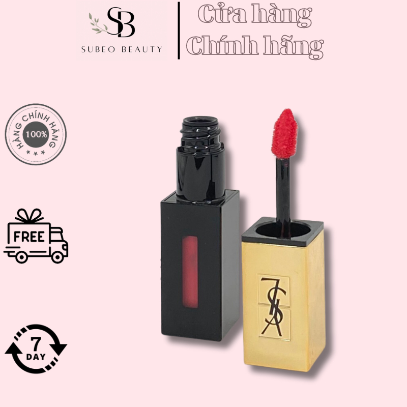 Son kem YSL Glossy stain 46 Rouge Fusain đỏ mọng siêu chảnh / Subeo Beauty