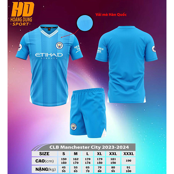 Quần Áo Bóng Đá, Đồ Đá Banh Man City Trắng Thun Mè 2023 Cao Cấp Không Nhăn Không Xù